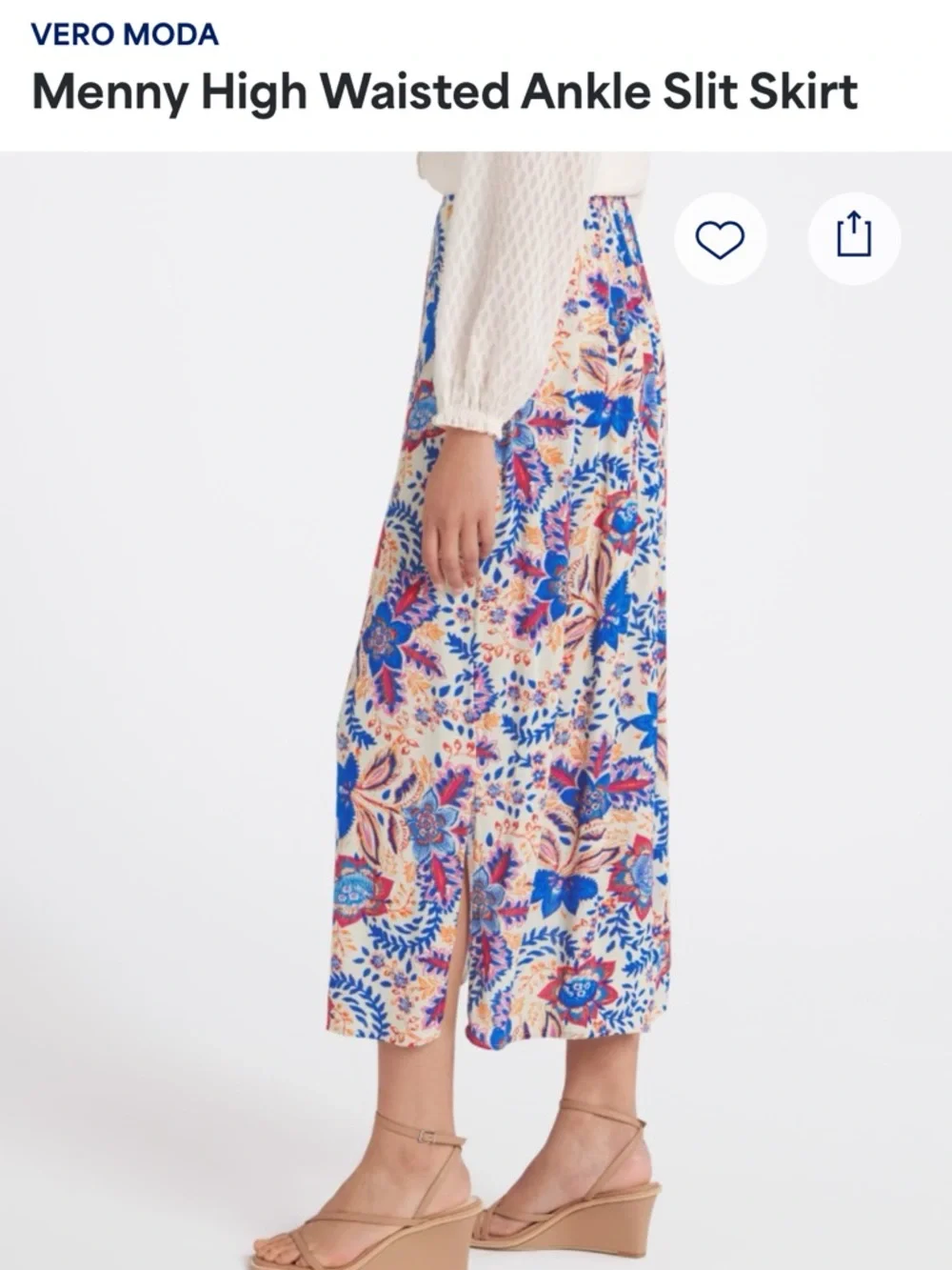 Vero Moda Blue and Cream Floral Maxi Skirt with Side Slit - Picture 4 of 10